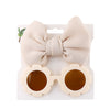 2Pcs/Set Solid Color Baby Sun Glasses Puff Bow Headband Set DP076