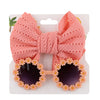 Baby Daisy Sunglasses With Eyelet Bow Set Big Bow  Nylon Hairband Set DP122